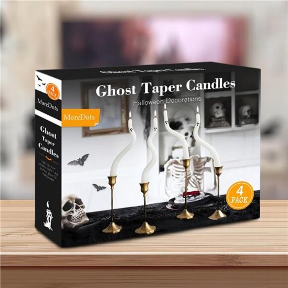 Halloween Decorations Indoor - 4 Pack Cute Ghost Taper Candles - Halloween - Picture 6 of 7
